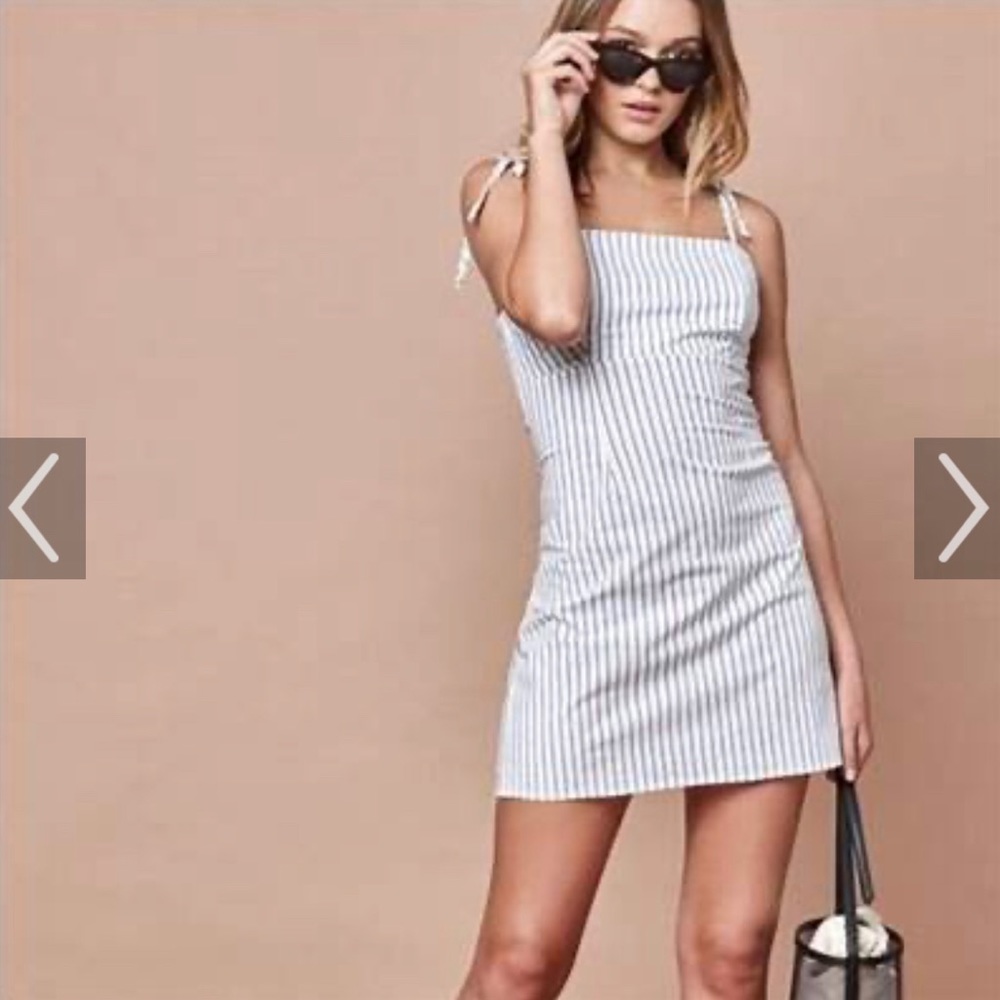 PacSun Lottie Miss, white and navy, pinstripe, dress size medium New Wt Tags